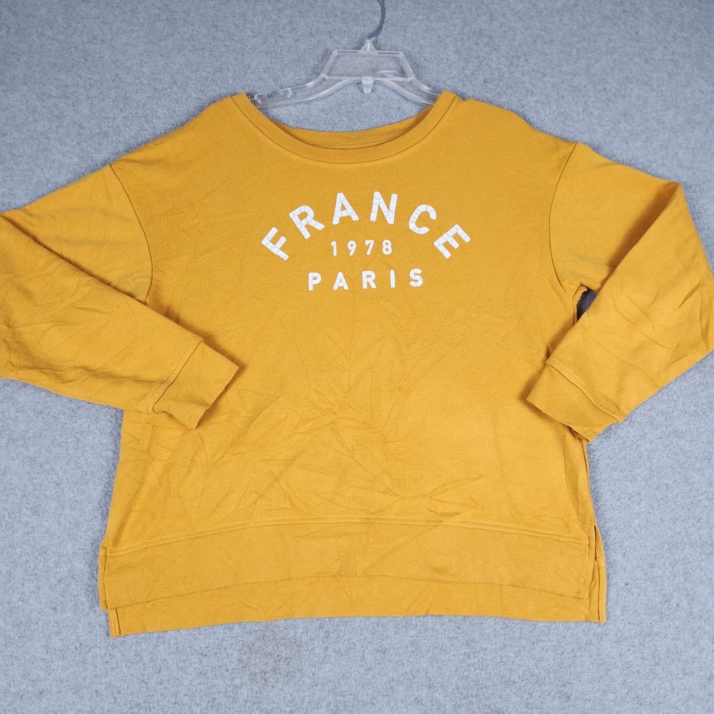 Fifth‎ Sun Sweatshirt Womens M Yellow France Paris Graphic Relaxed High-Low Hem